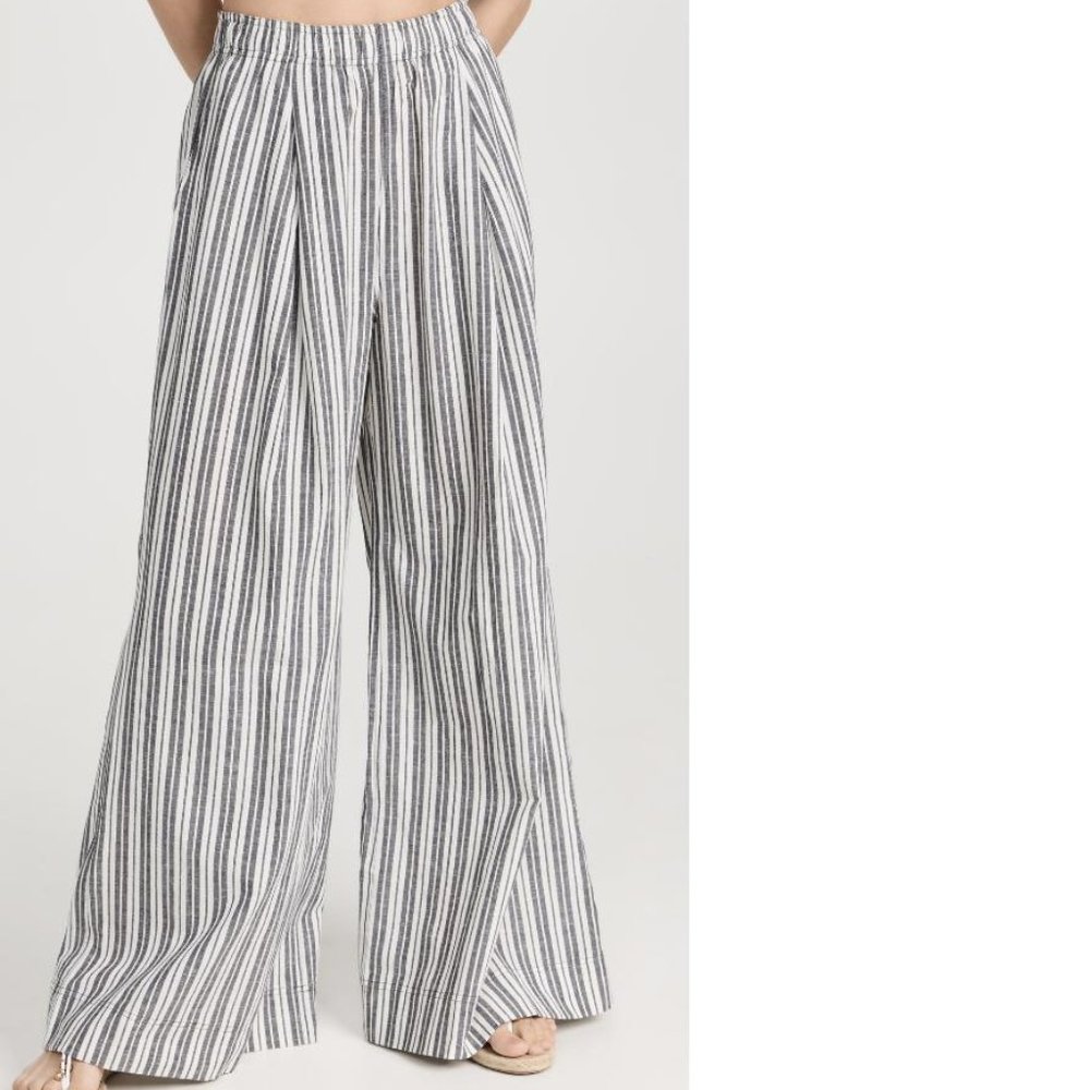 Apiece Apart Gray/White Stripped Cotton Suerte Wide Leg Pants Size Small